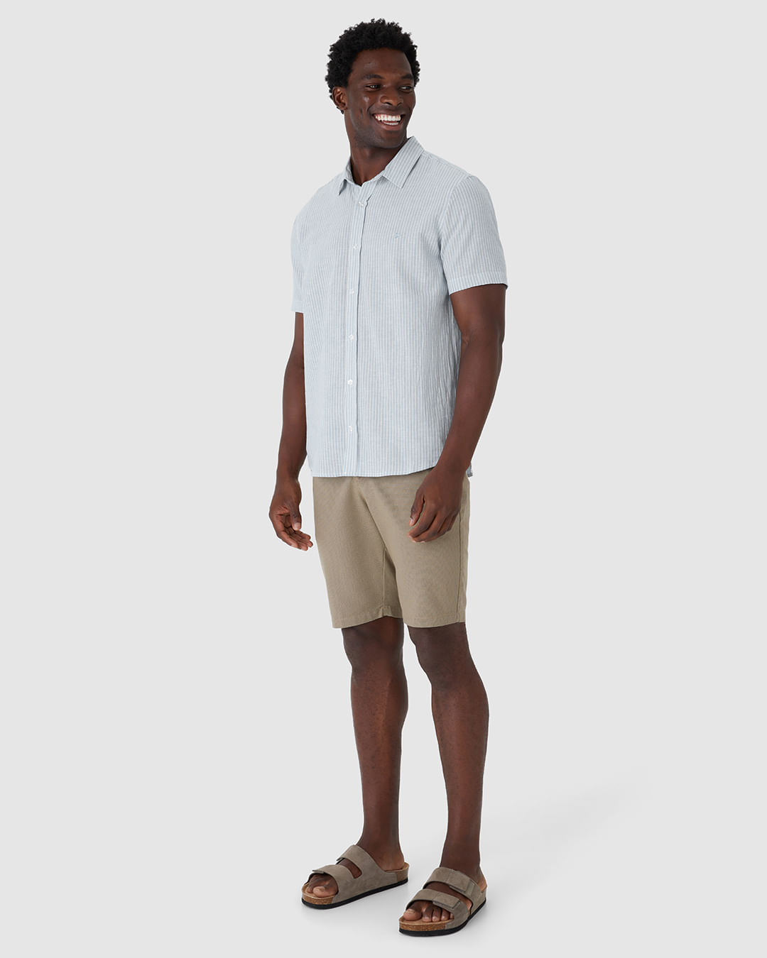 Camisa Masculina Padrão Listrado Em Linho Com Algodão - Imagem 7