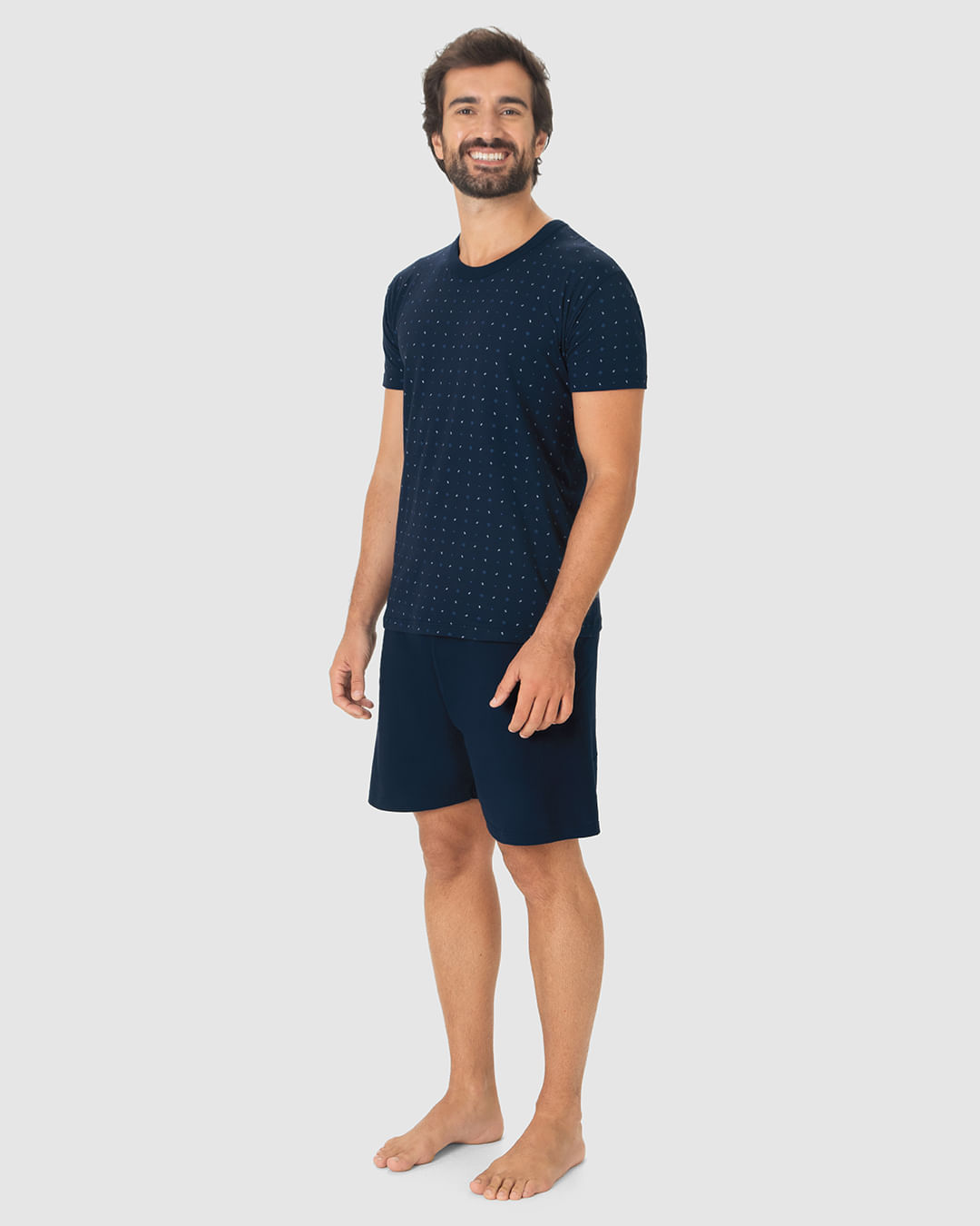 Pijama Curto Masculino Camiseta Estampada E Shorts Em Algodão - Imagem 12