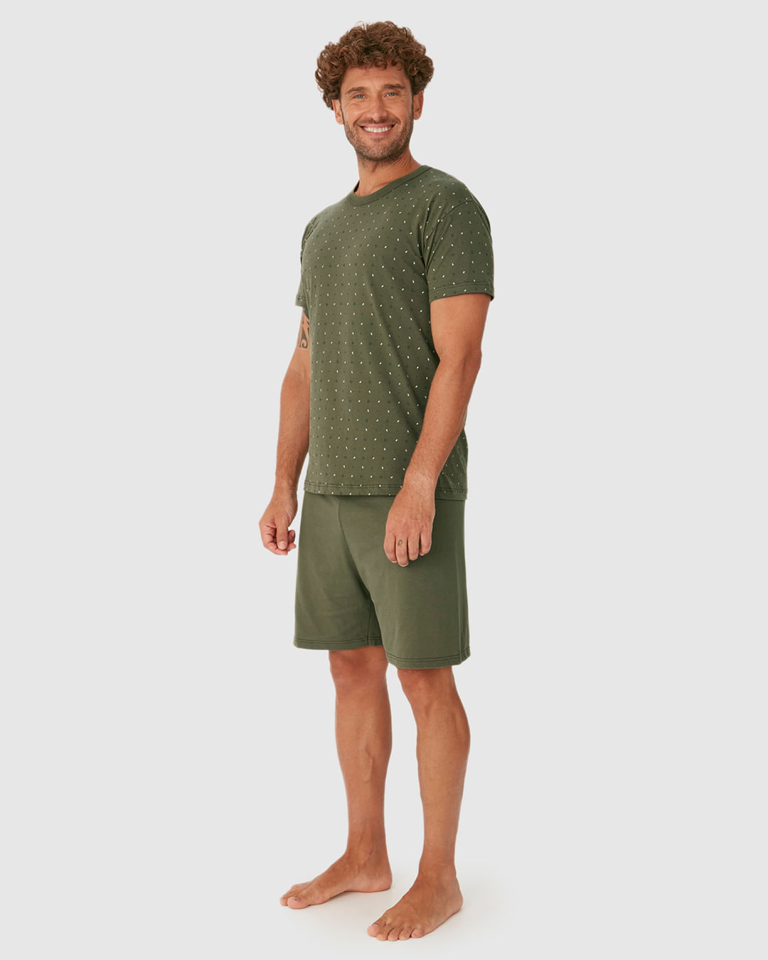Pijama Curto Masculino Camiseta Estampada E Shorts Em Algodão - Imagem 2