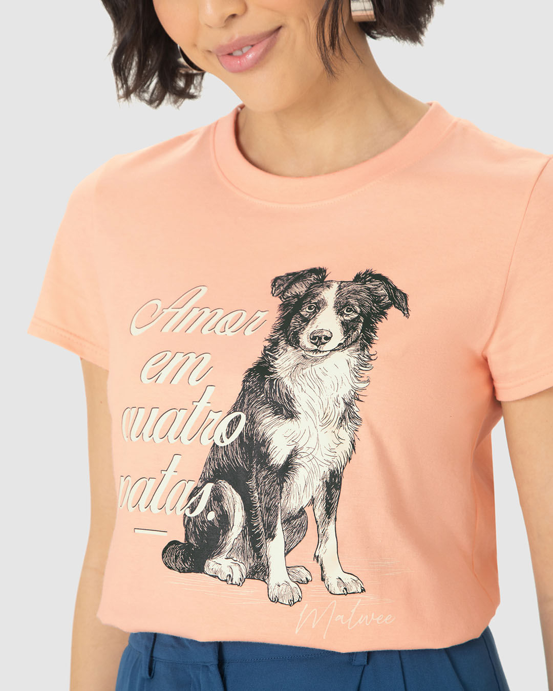 Camiseta Feminina Manga Curta Amor Em Quatro Patas Em Algodão - Imagem 23
