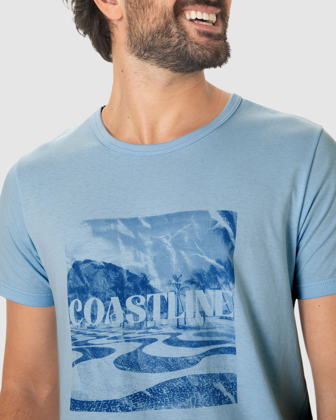 Camiseta Masculina Estampa Ilustrativa Coastline Em Algodão - Imagem 3
