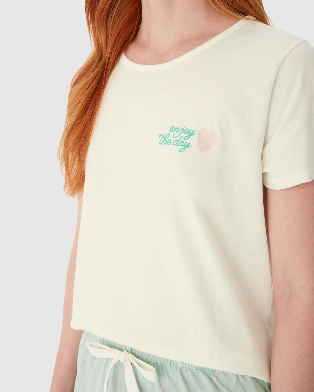 Pijama Curto Feminino Blusa Estampa Com Glitter Em Algodão - Imagem 8