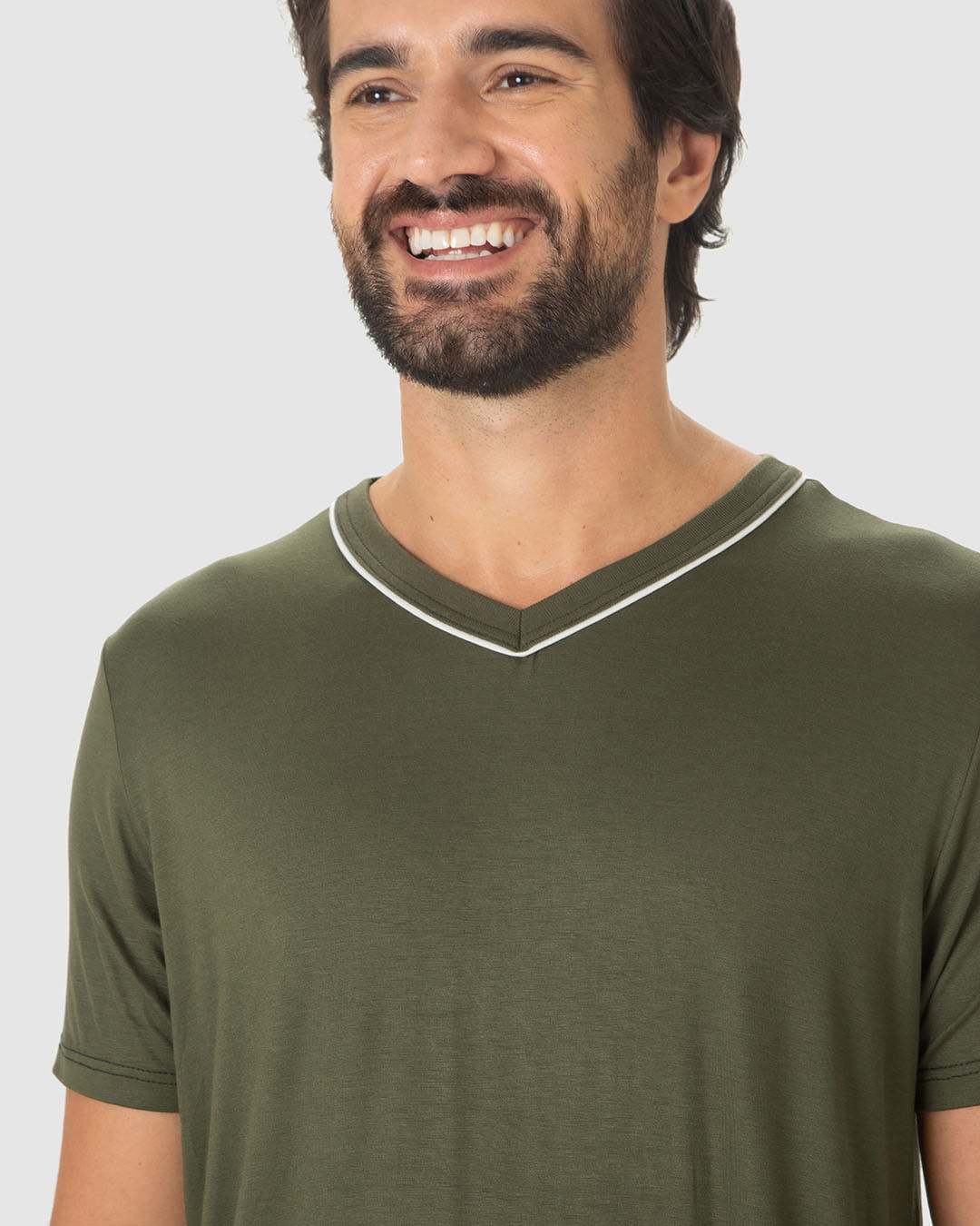 Pijama Curto Masculino Camiseta Decote V Contraste Em Viscose Stretch - Imagem 21