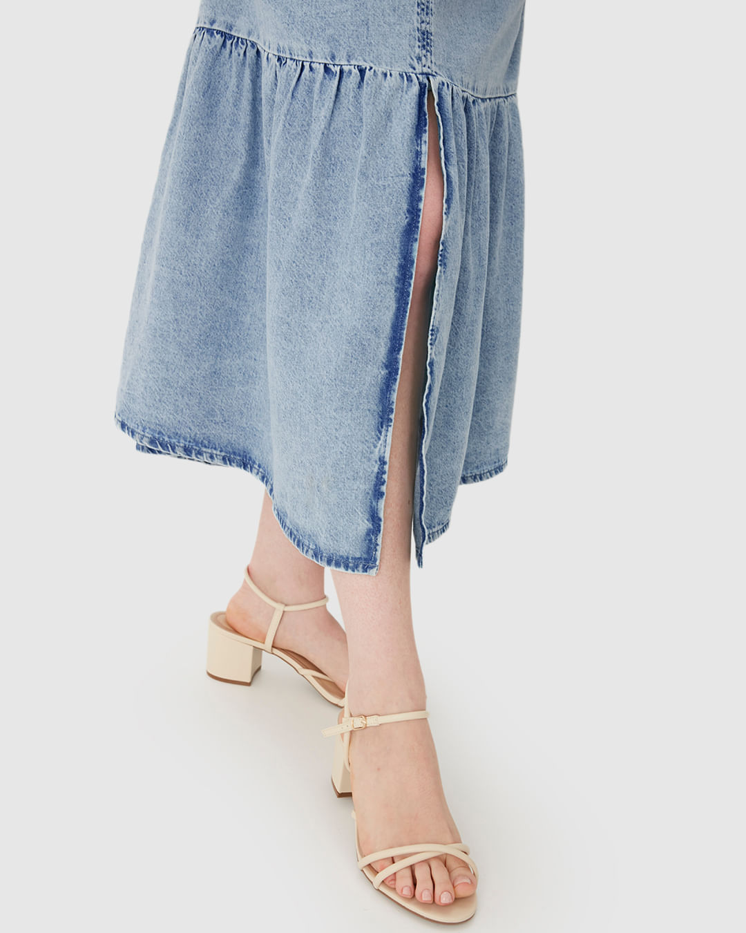 Vestido Feminino Marias Decote V Fenda Frontal Em Jeans Leve - Imagem 18