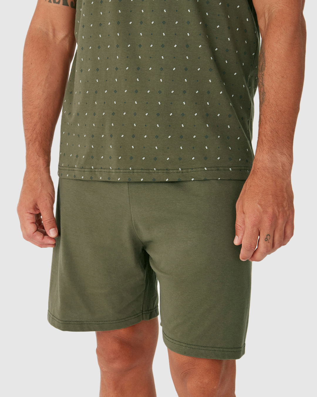 Pijama Curto Masculino Camiseta Estampada E Shorts Em Algodão - Imagem 3