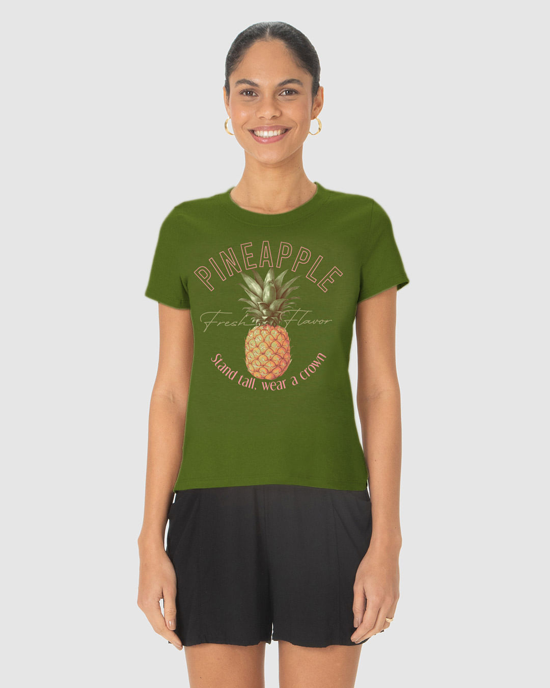 Camiseta Feminina Pineapple Fresh Flavor Stand Tall Wear a Crown Em Algodão - Imagem 9
