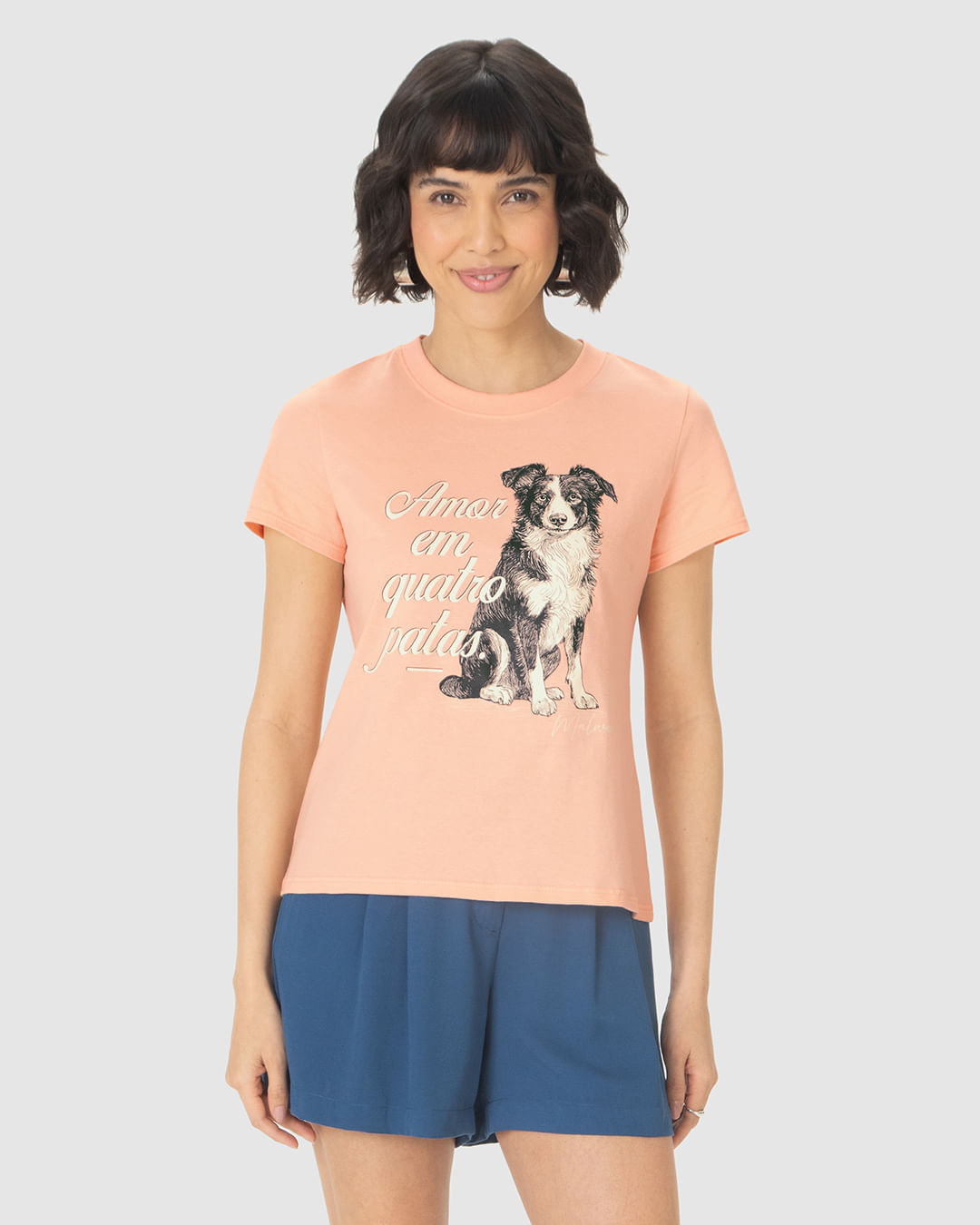 Camiseta Feminina Manga Curta Amor Em Quatro Patas Em Algodão - Imagem 4