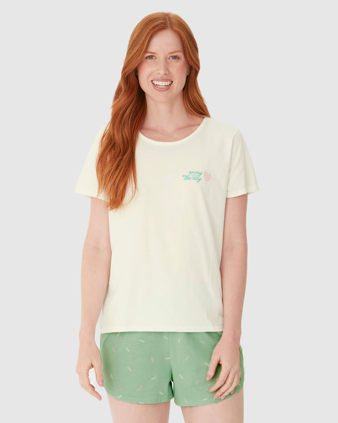 Pijama Curto Feminino Blusa Estampa Com Glitter Em Algodão - Imagem 4