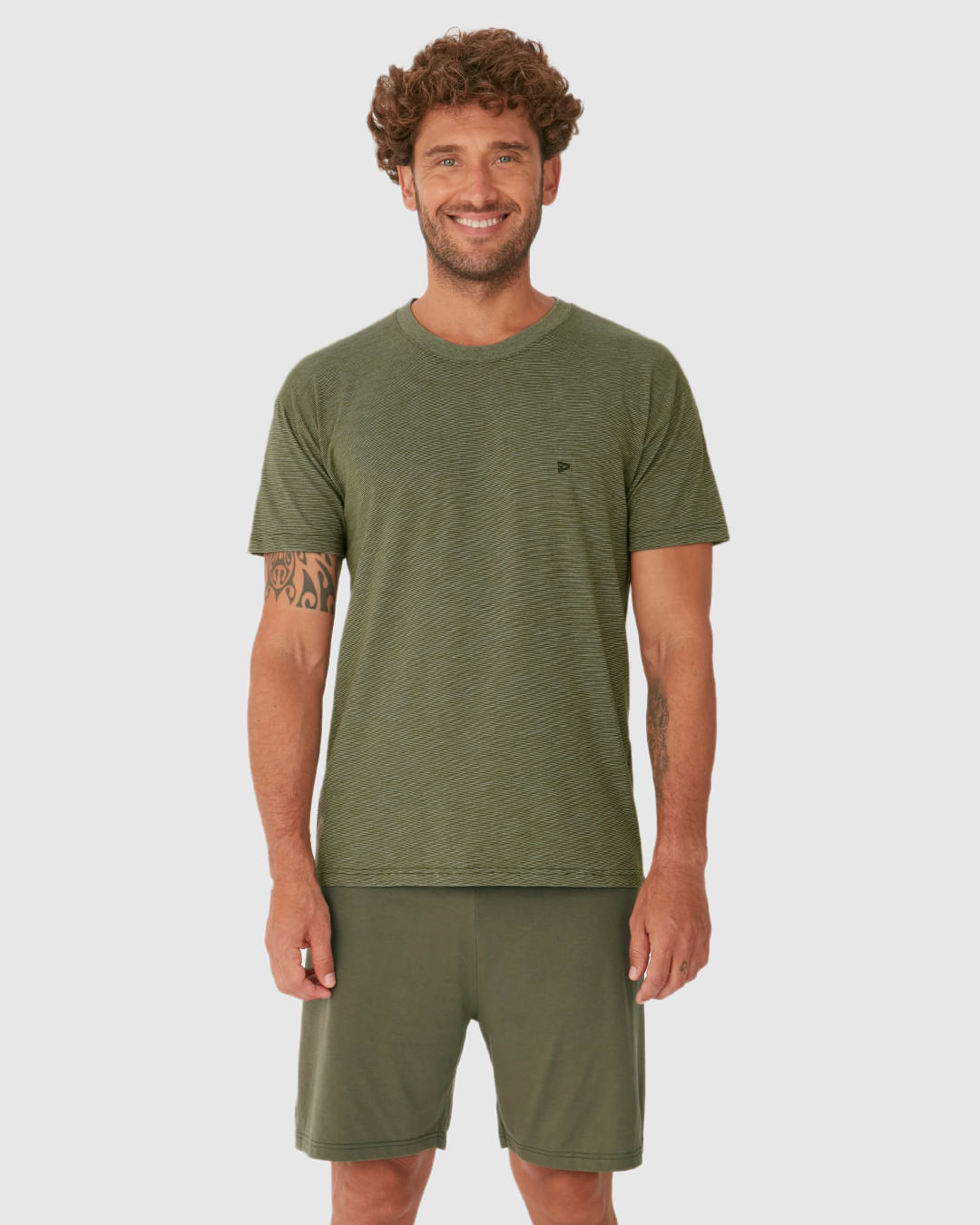 Pijama Curto Masculino Camiseta Decote Redondo Em Malha Fio A Fio - Imagem 24