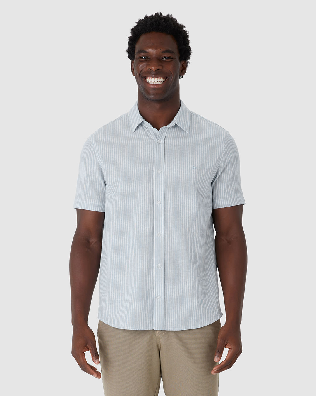 Camisa Masculina Padrão Listrado Em Linho Com Algodão - Imagem 4