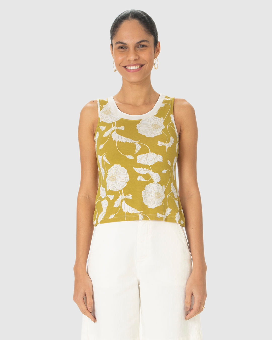 Regata Feminina Estampada Decote U Retilínea Em Malha Viscolinho Stretch - Imagem 19