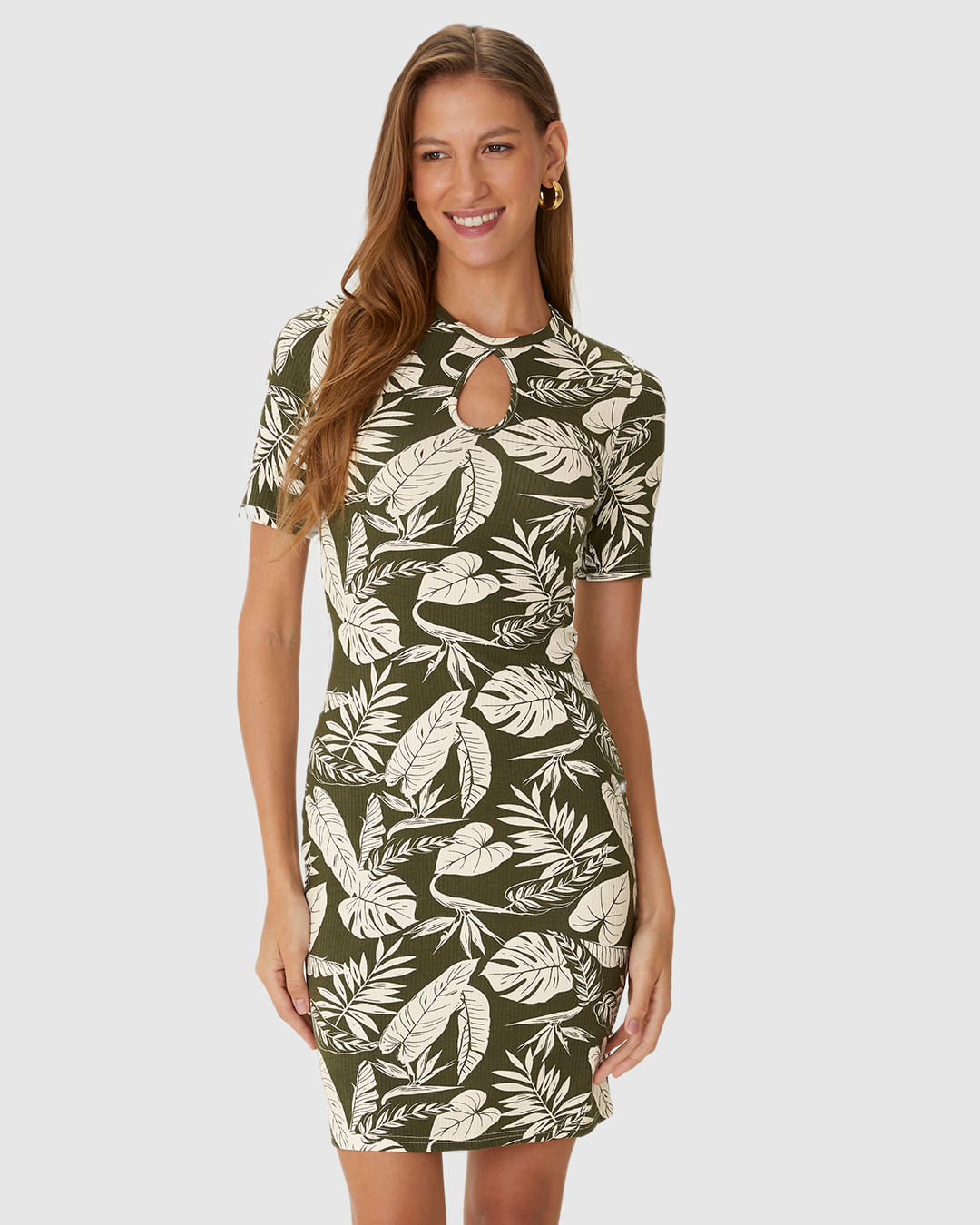 Vestido Feminino Justo Decote Detalhe Vazado Em Malha Viscose Canelada - Imagem 19