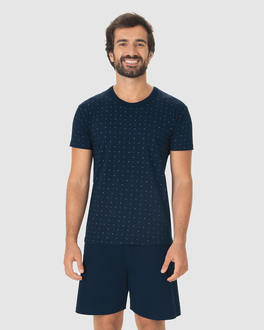 Pijama Curto Masculino Camiseta Estampada E Shorts Em Algodão - Imagem 9