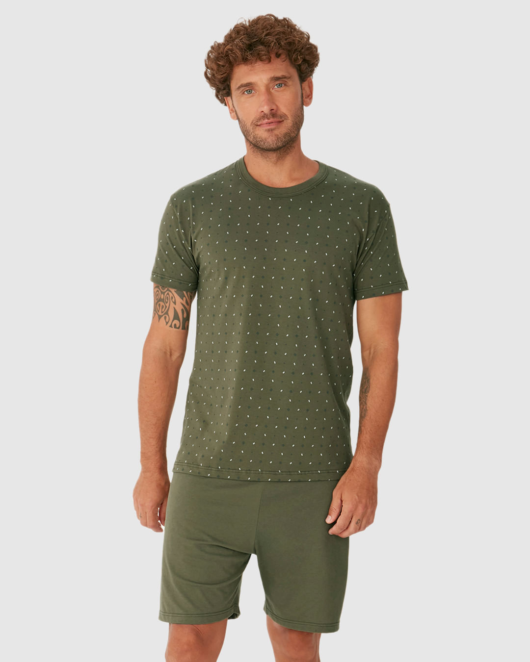 Pijama Curto Masculino Camiseta Estampada E Shorts Em Algodão - Imagem 9