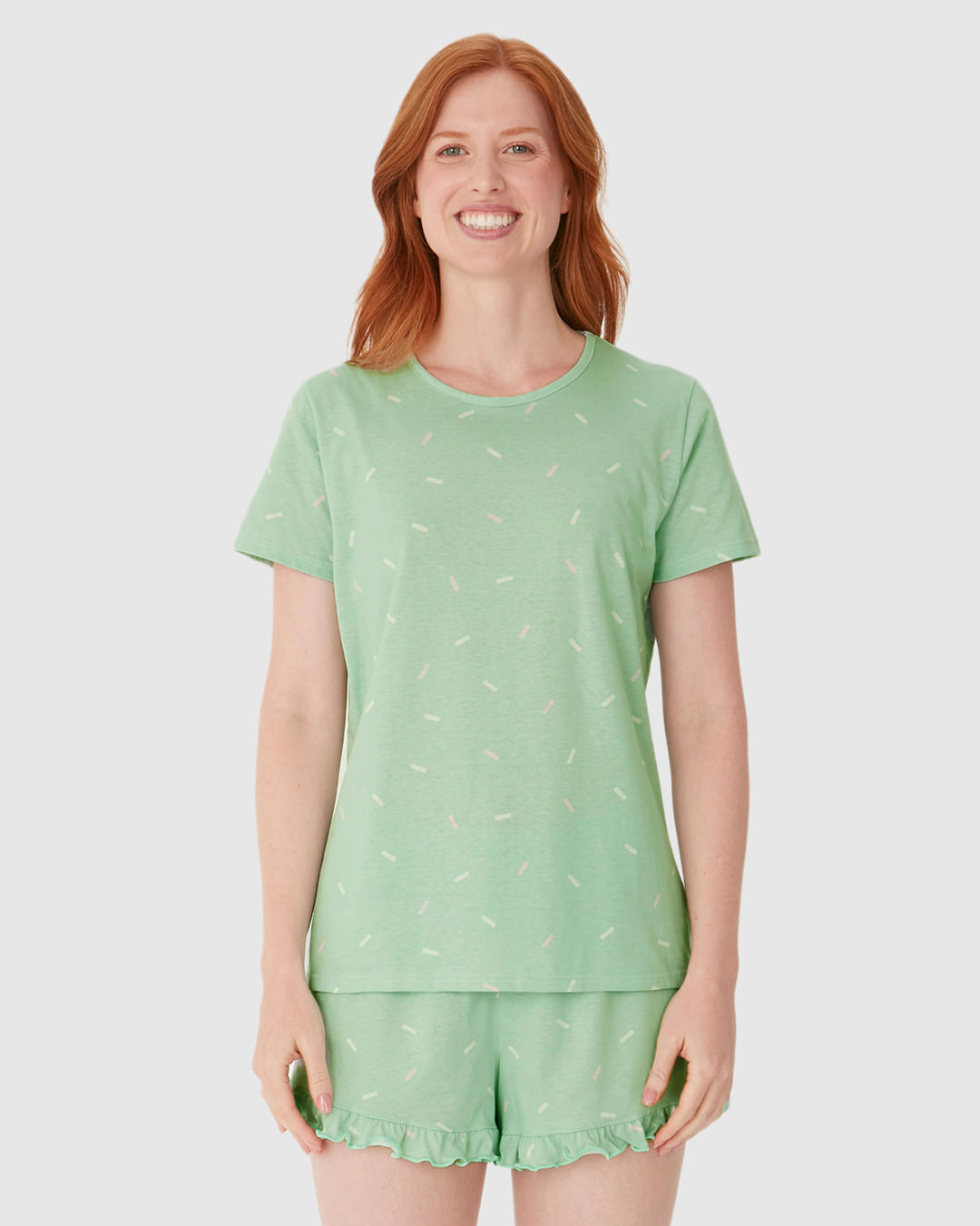 Pijama Curto Feminino Estampado Shorts Barra Picot Em Algodão - Imagem 19