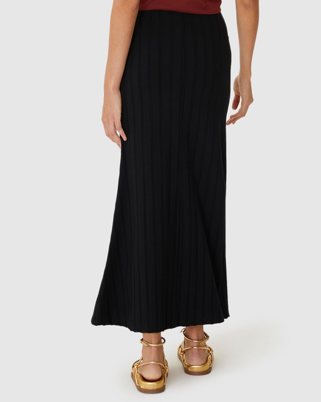 Saia Midi Feminina Evasê Cintura Alta Em Malha Viscose Canelada - Imagem 5