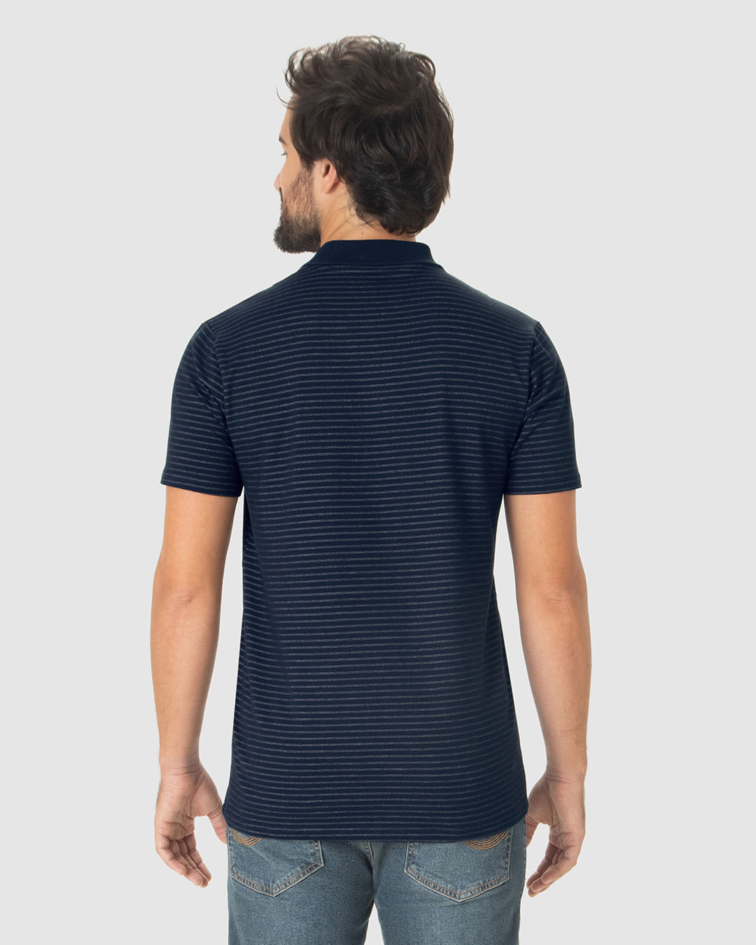 Camisa Polo Masculina Gola V Em Moletinho Listrado - Imagem 5