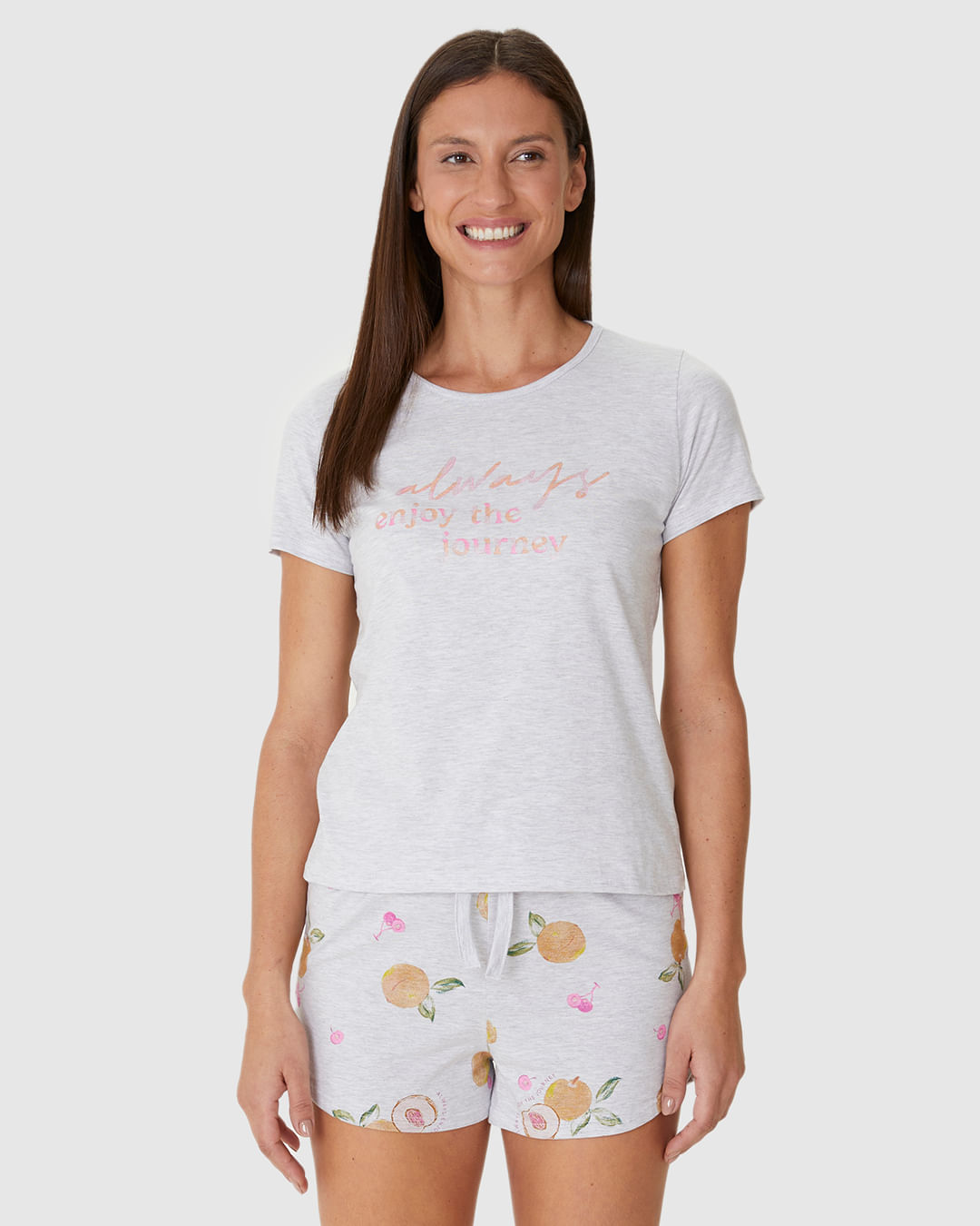 Pijama Curto Feminino Blusa Estampa Com Glitter Em Algodão - Imagem 17