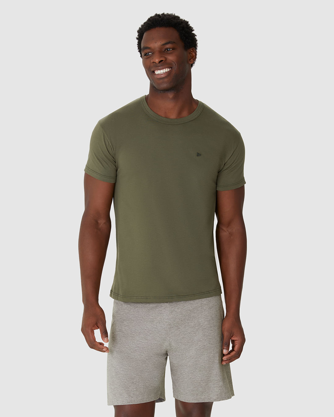 Pijama Curto Masculino Camiseta Bordado Peitoral Em Algodão - Imagem 5