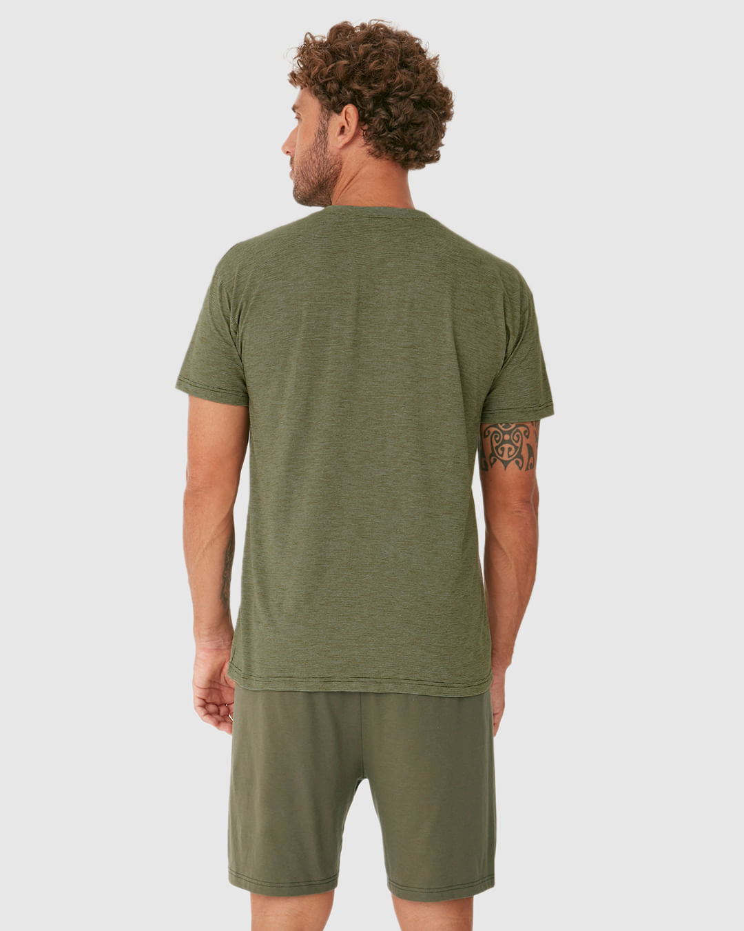 Pijama Curto Masculino Camiseta Decote Redondo Em Malha Fio A Fio - Imagem 15