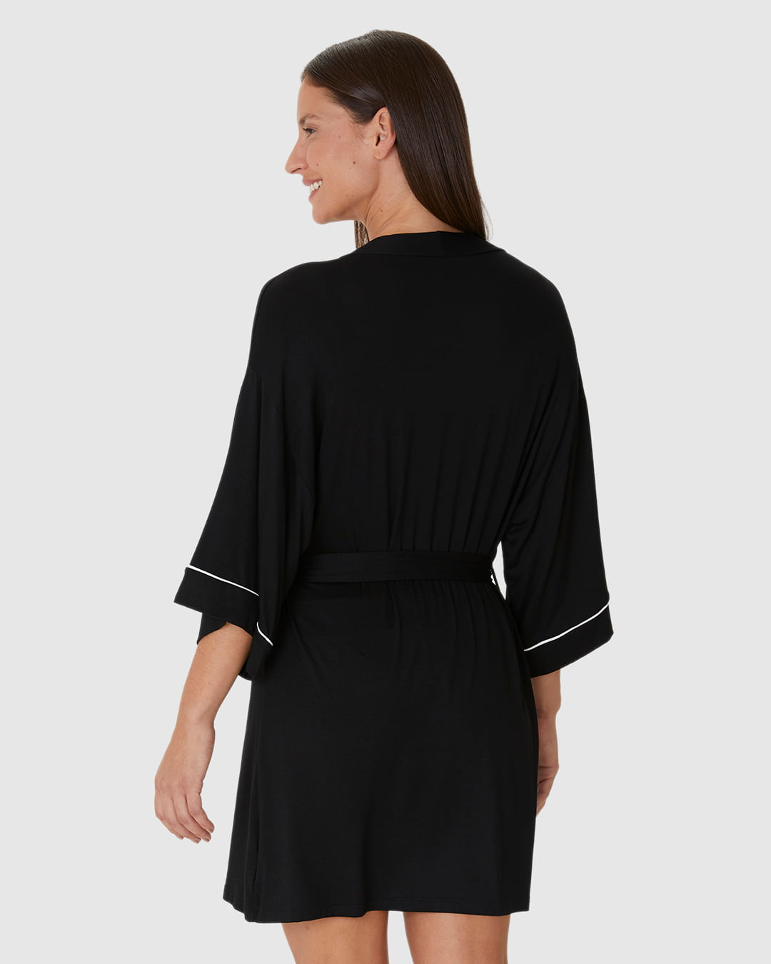 Robe Feminino Manga 7/8 Faixa Amarração Em Viscose Stretch - Imagem 5