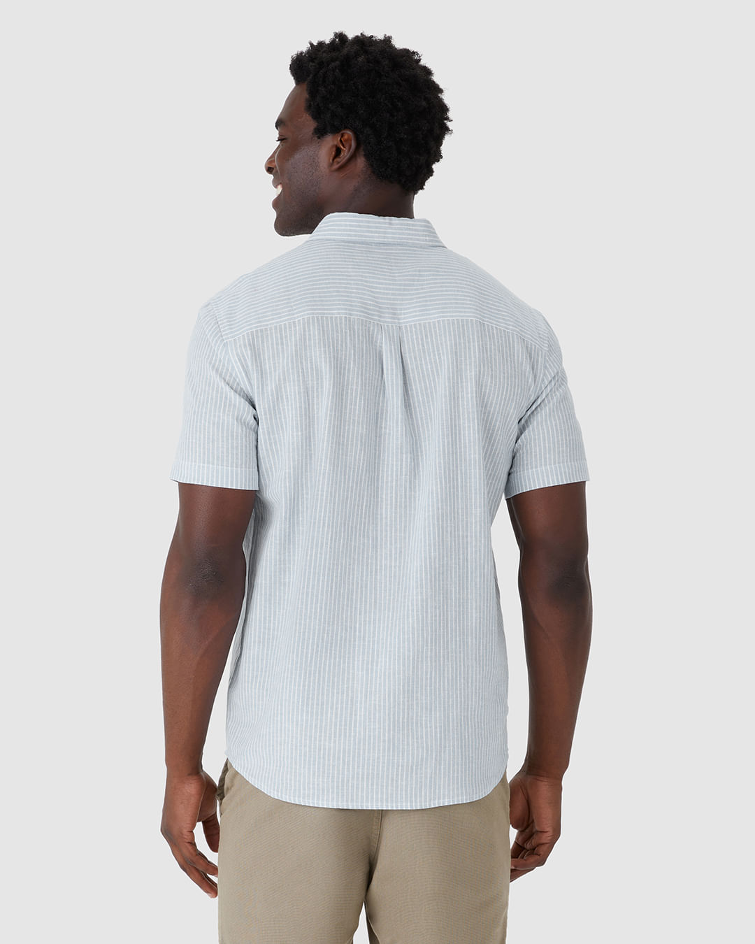 Camisa Masculina Padrão Listrado Em Linho Com Algodão - Imagem 20