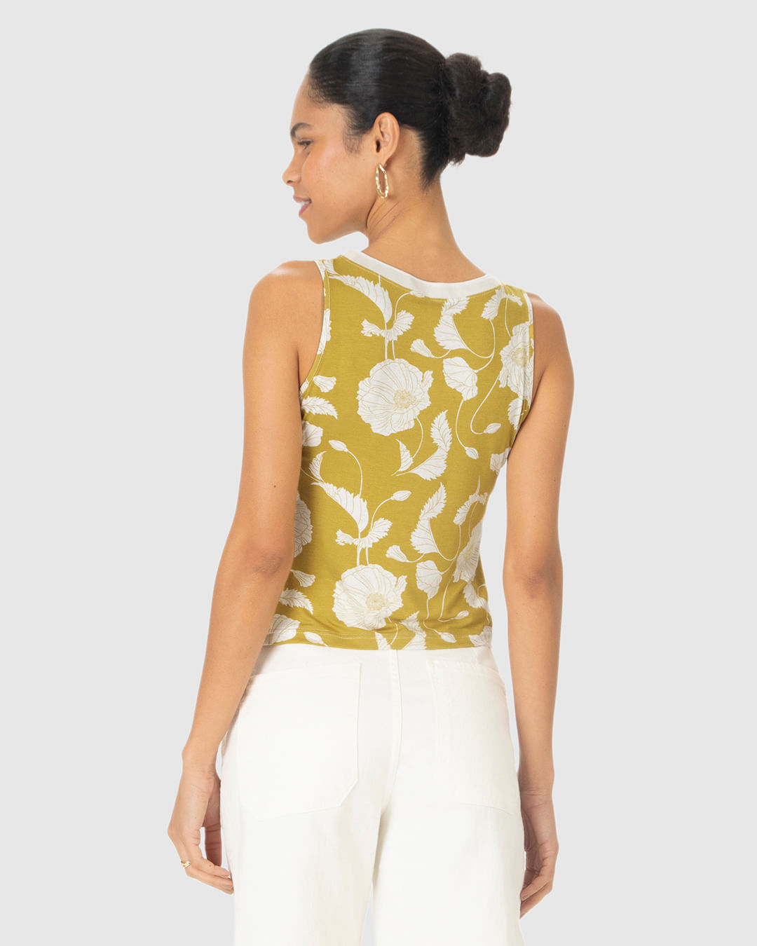 Regata Feminina Estampada Decote U Retilínea Em Malha Viscolinho Stretch - Imagem 5