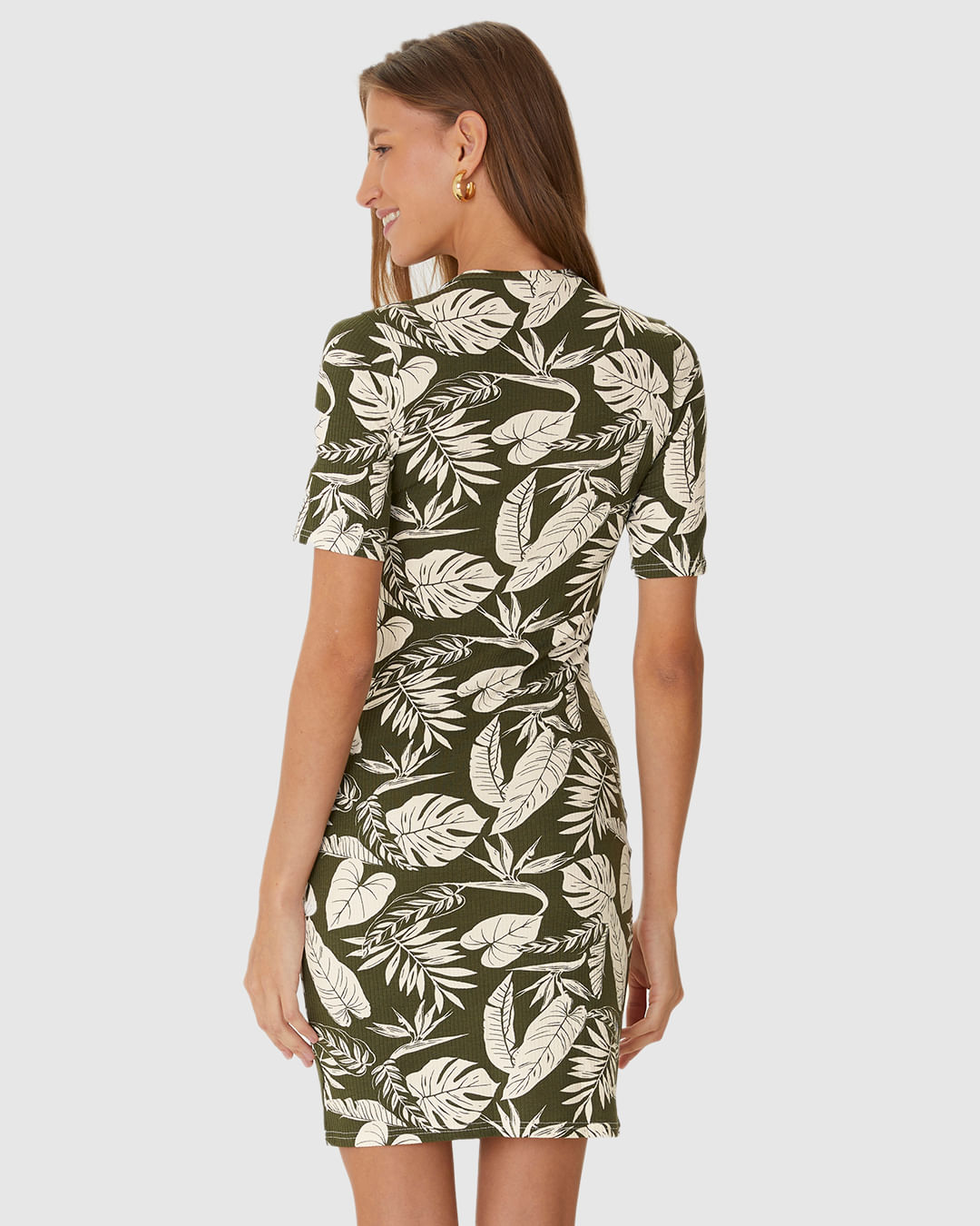 Vestido Feminino Justo Decote Detalhe Vazado Em Malha Viscose Canelada - Imagem 15