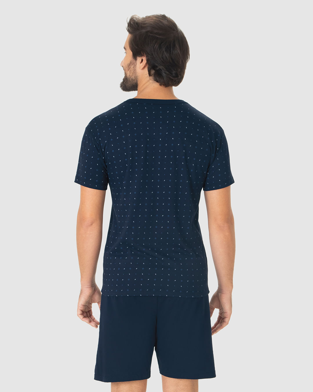 Pijama Curto Masculino Camiseta Estampada E Shorts Em Algodão - Imagem 20
