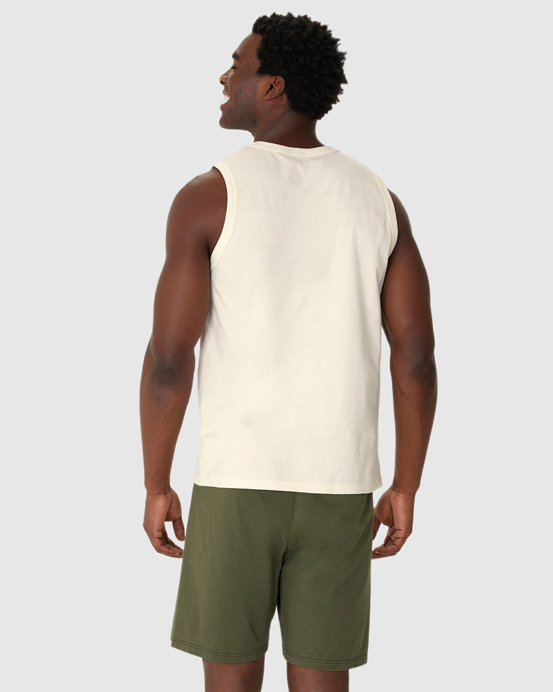 Pijama Curto Masculino Regata Alça Larga E Shorts Em Algodão - Imagem 6