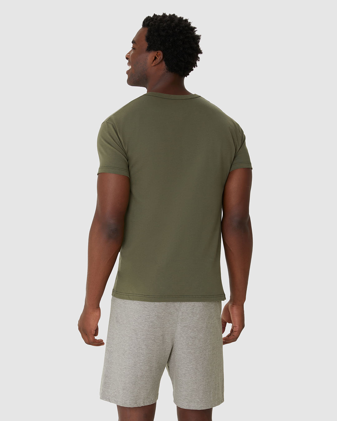 Pijama Curto Masculino Camiseta Bordado Peitoral Em Algodão - Imagem 18