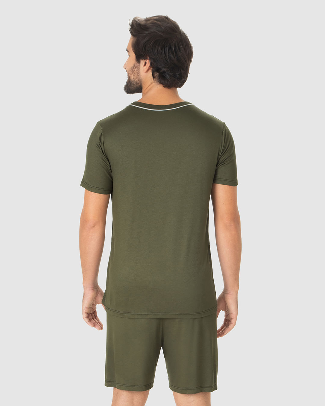 Pijama Curto Masculino Camiseta Decote V Contraste Em Viscose Stretch - Imagem 12