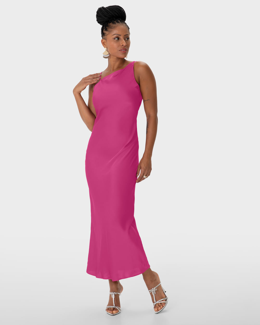 Vestido Longo Feminino Evasê Alça com Regulagem em Cetim - ENFIM