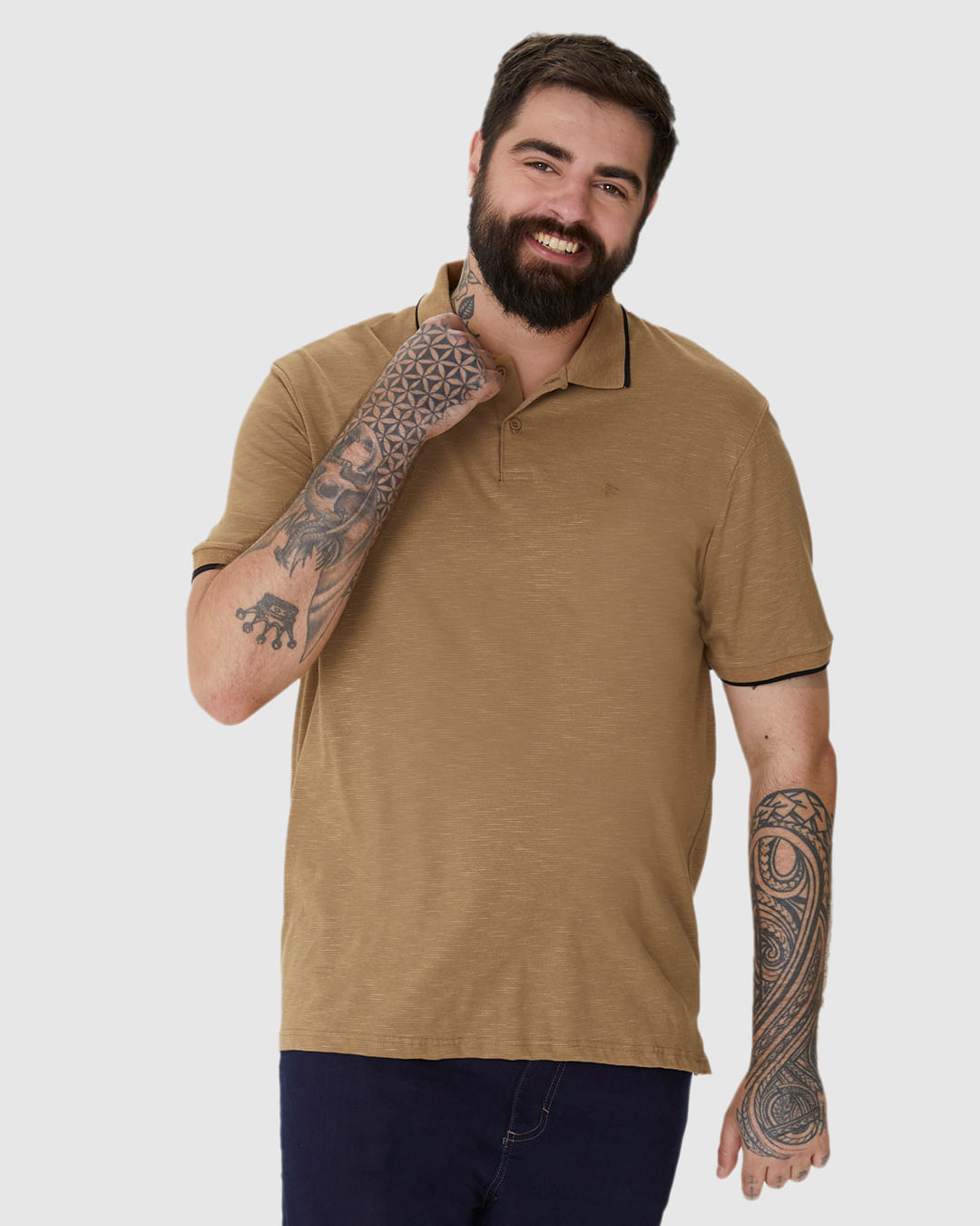 Camisa Polo Masculina Plus Size Abertura Lateral Em Malha Listrada Eco