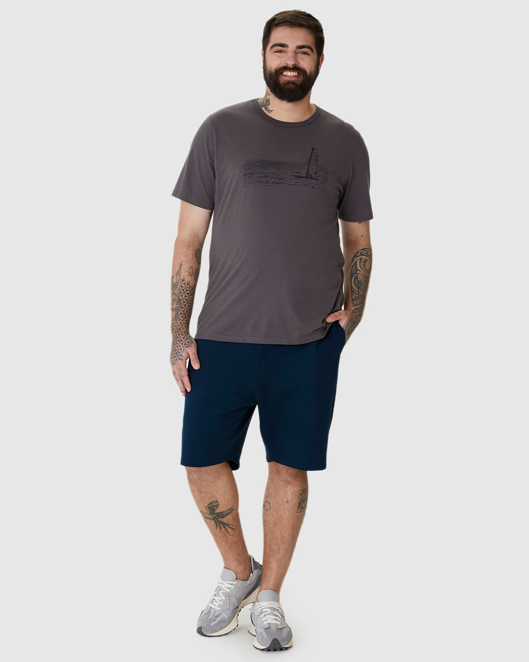 Bermuda Básica Masculina Plus Size Cadarço Frontal Em Moletom - Imagem 7