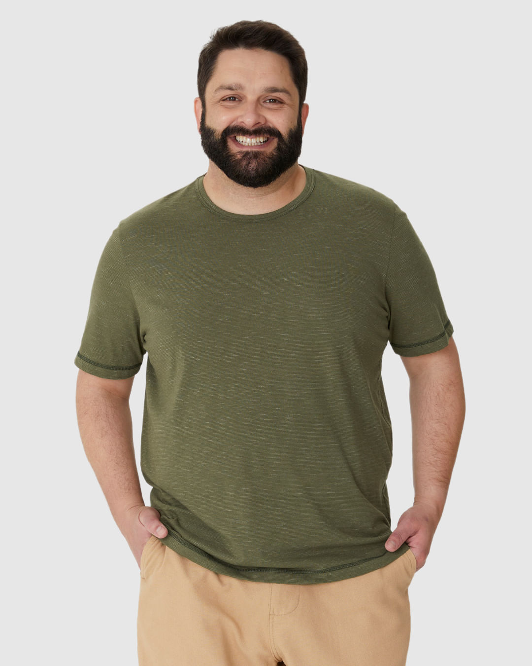Camiseta Masculina Plus Size Costura Contraste Em Malha Listrada Eco