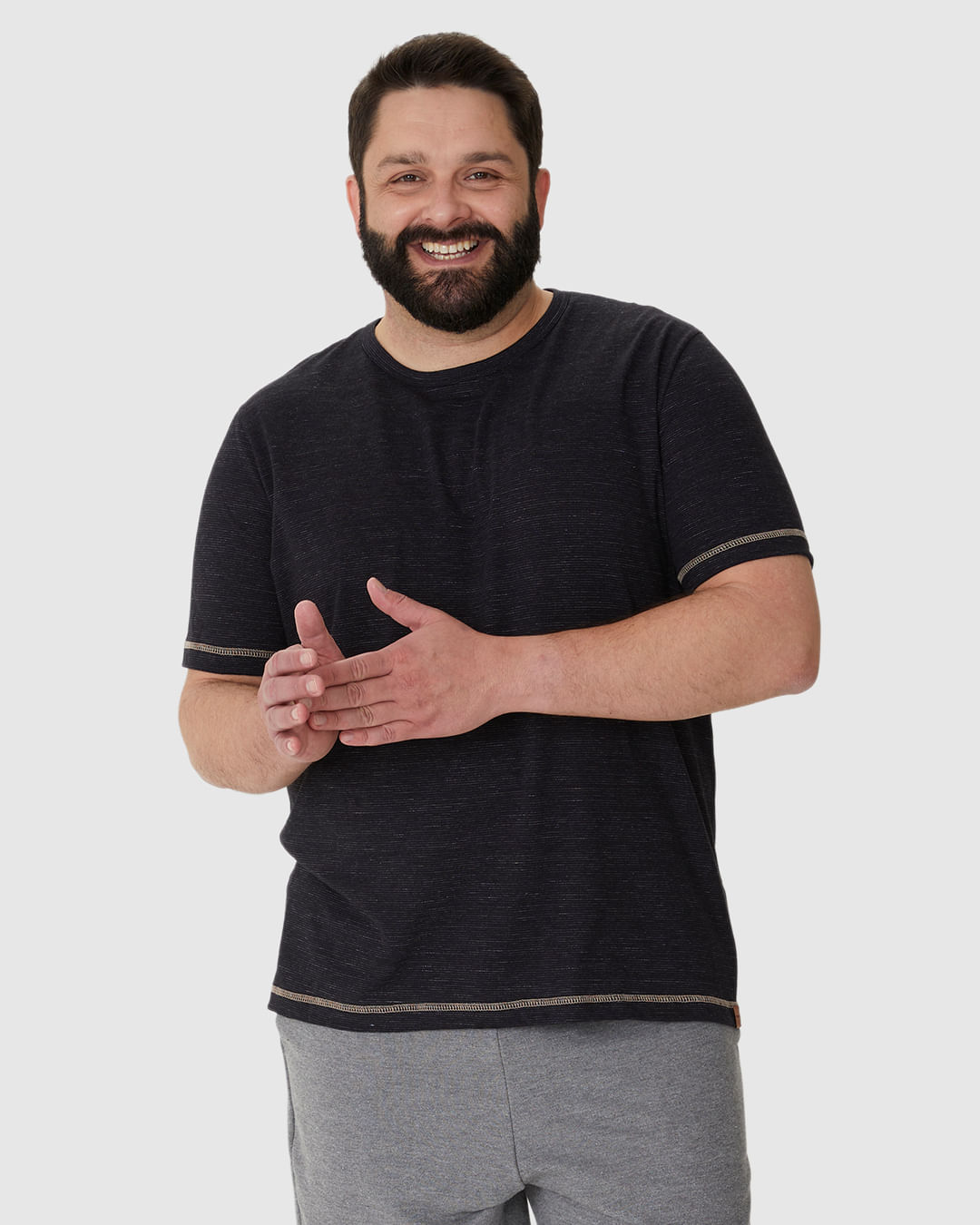 Camiseta Masculina Plus Size Costura Contraste Em Malha Listrada Eco - Imagem 19