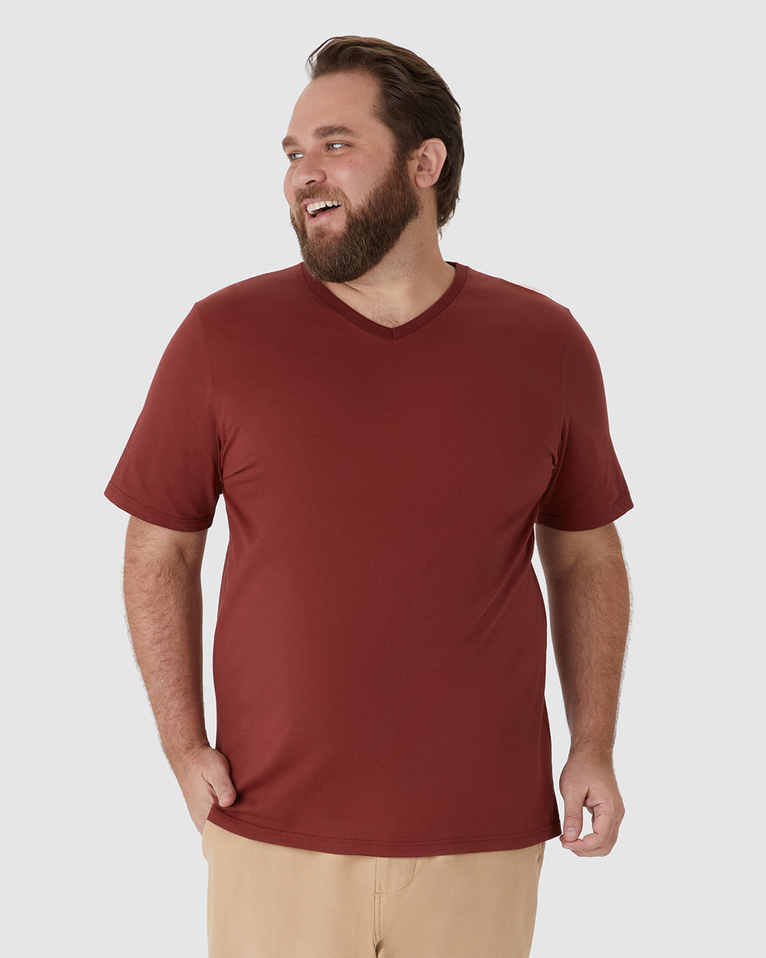 Camiseta Básica Masculina Plus Size Decote V Em Algodão