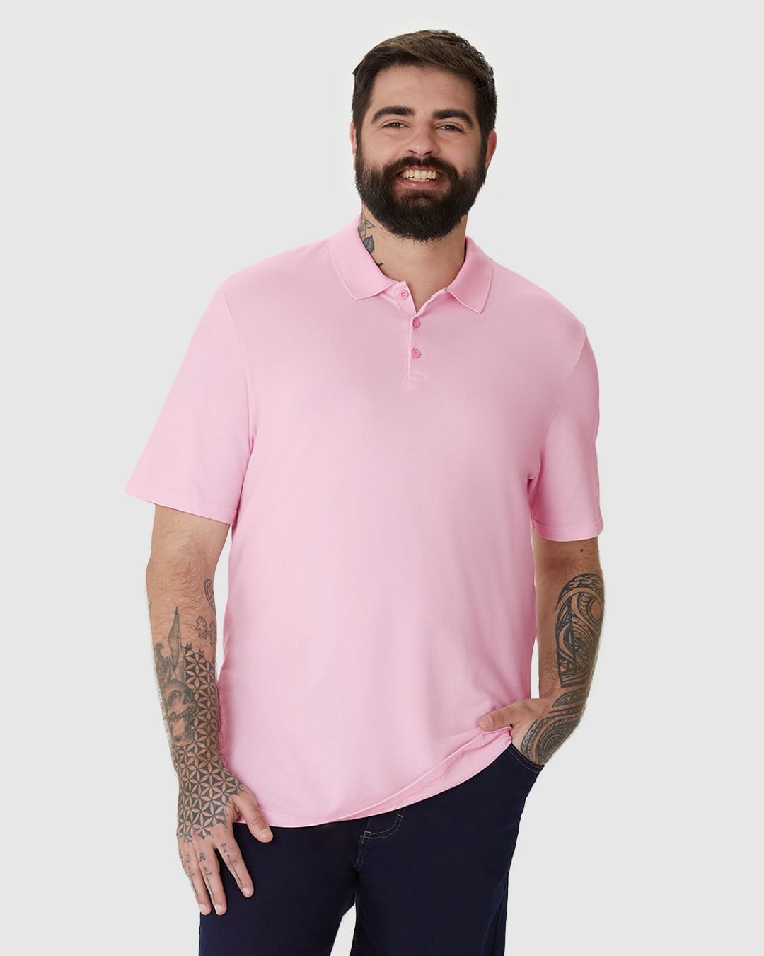 Camisa Polo Básica Masculina Plus Size Em Piquet Stretch
