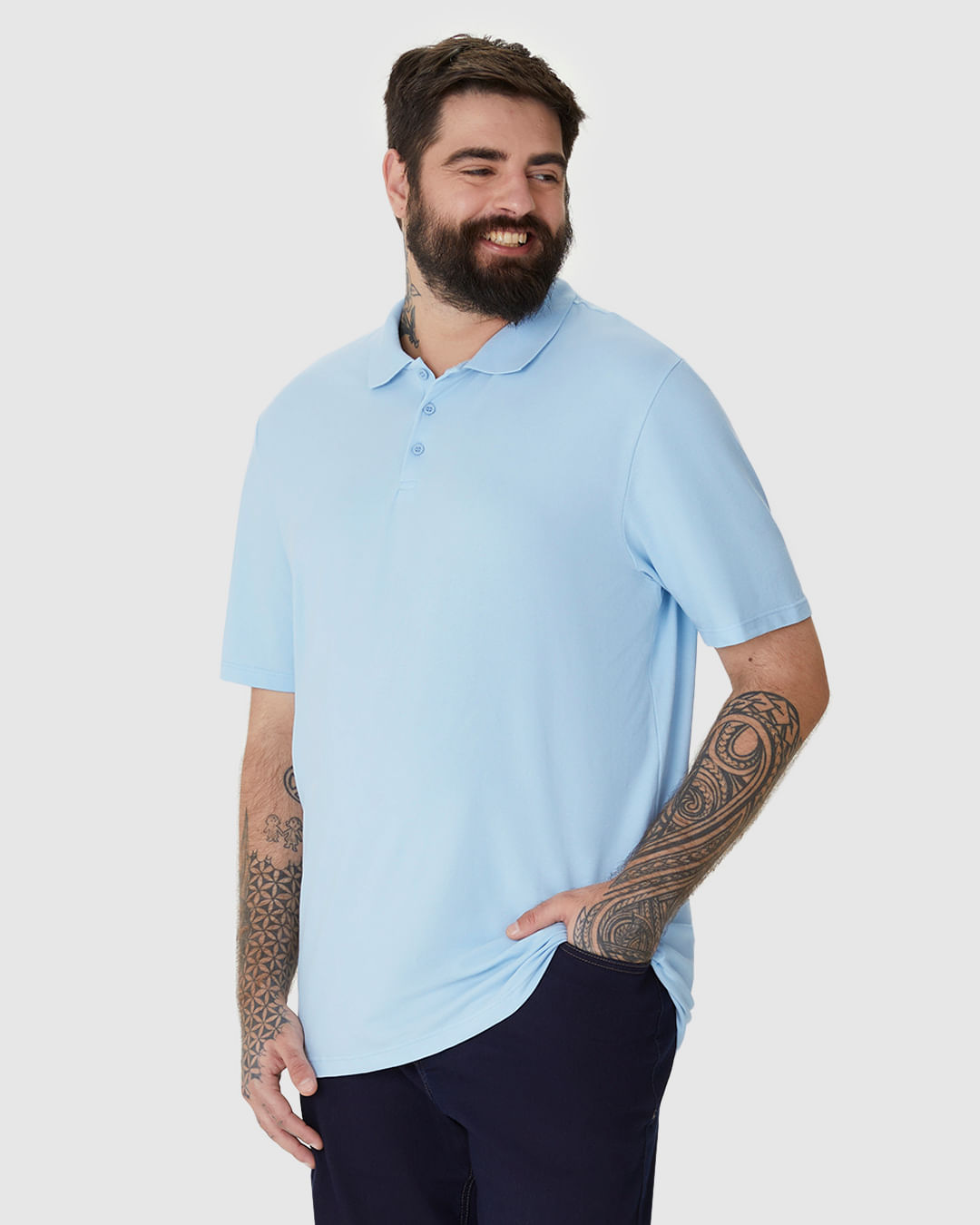 Camisa Polo Básica Masculina Plus Size Em Piquet Stretch