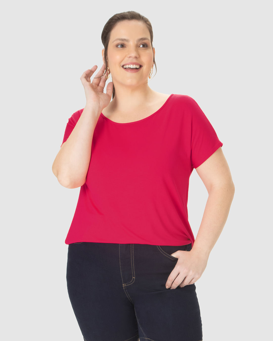 Blusa Básica Feminina Plus Size Manga Japonesa Em Viscose Stretch - Imagem 6