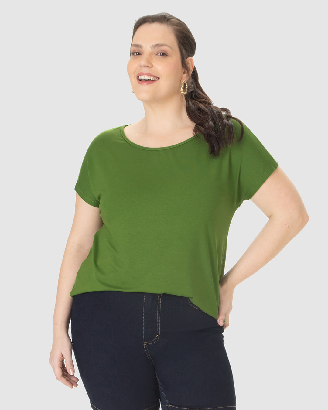 Blusa Básica Feminina Plus Size Manga Japonesa Em Viscose Stretch