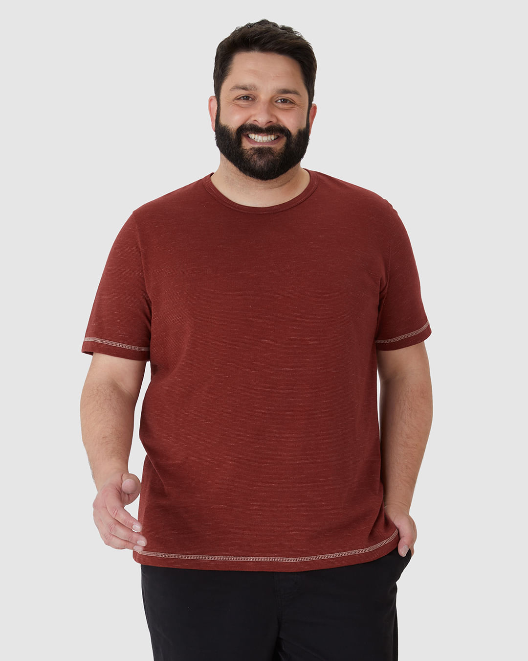 Camiseta Masculina Plus Size Costura Contraste Em Malha Listrada Eco - Imagem 21