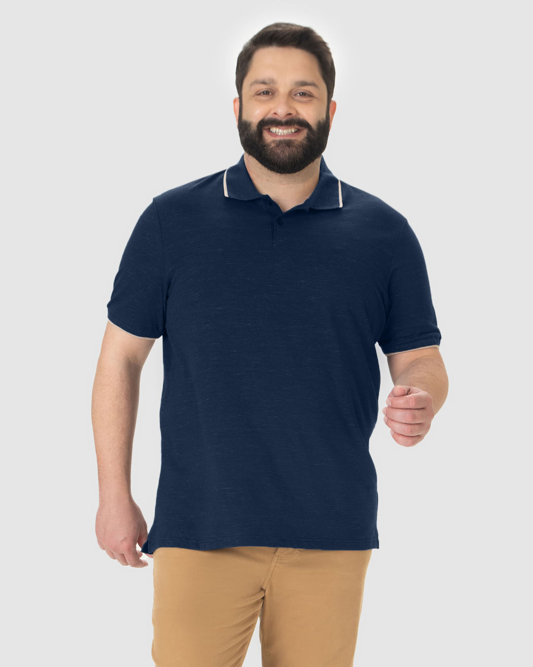 Camisa Polo Masculina Plus Size Abertura Lateral Em Malha Listrada Eco
