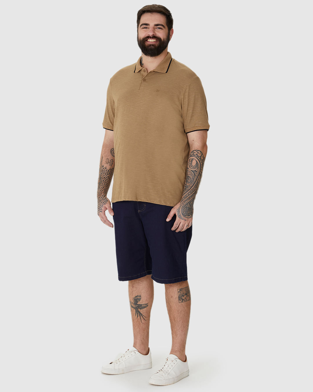 Camisa Polo Masculina Plus Size Abertura Lateral Em Malha Listrada Eco - Imagem 2