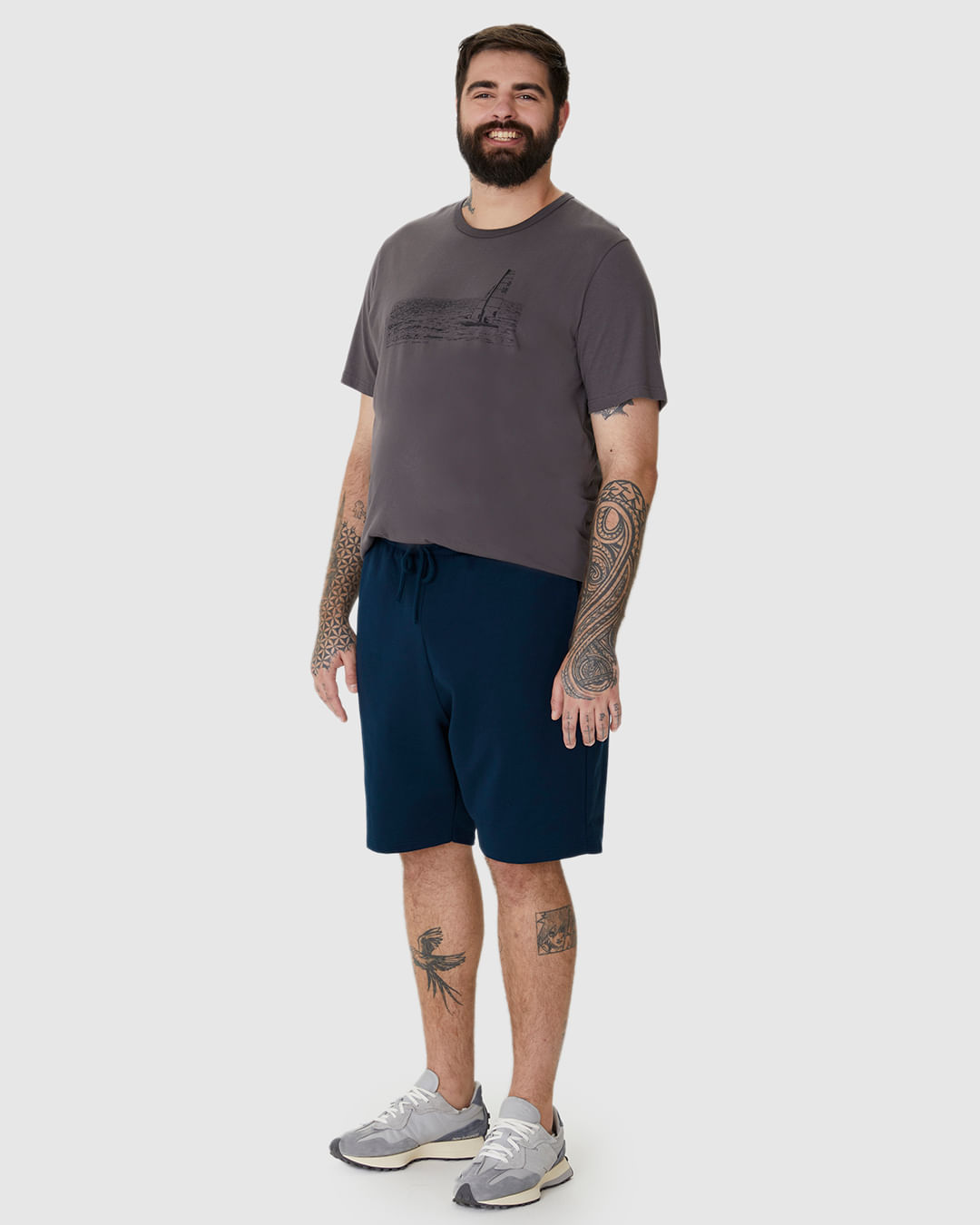 Bermuda Básica Masculina Plus Size Cadarço Frontal Em Moletom - Imagem 8