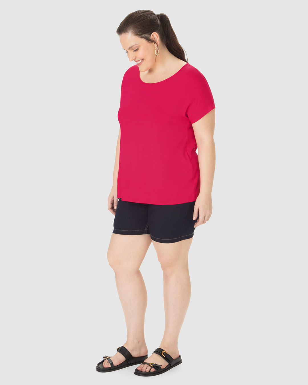 Blusa Básica Feminina Plus Size Manga Japonesa Em Viscose Stretch - Imagem 2