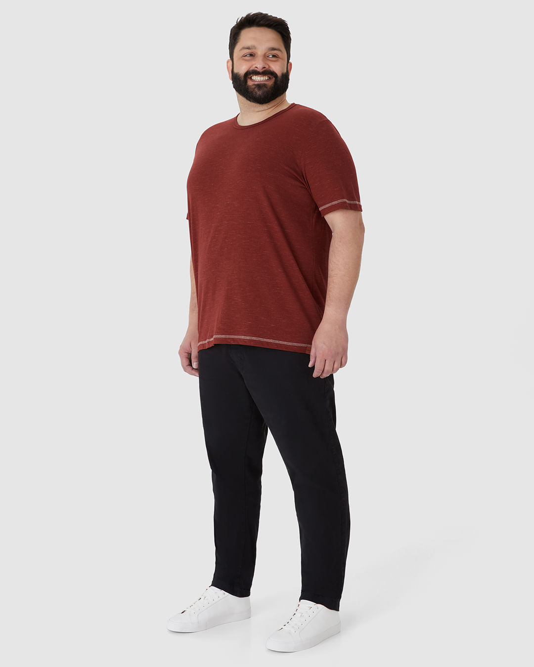 Camiseta Masculina Plus Size Costura Contraste Em Malha Listrada Eco - Imagem 2