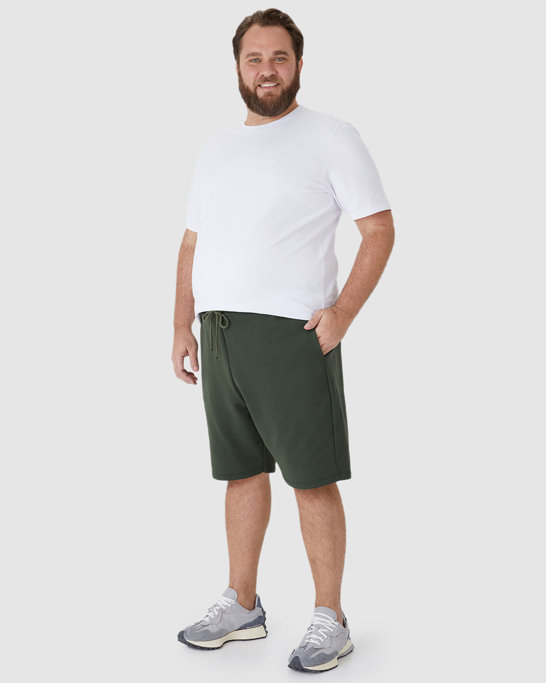 Bermuda Básica Masculina Plus Size Cadarço Frontal Em Moletom - Imagem 17