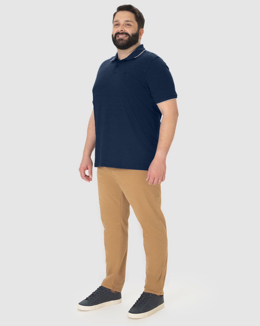 Camisa Polo Masculina Plus Size Abertura Lateral Em Malha Listrada Eco - Imagem 17